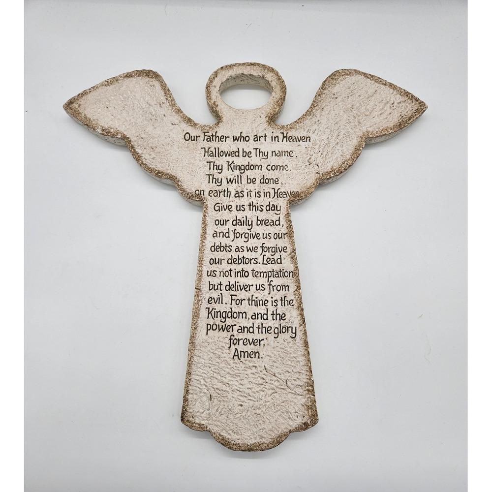 Caffco Angel Wall Plaque The Lords Prayer Religious Scripture Decor Cream 12in